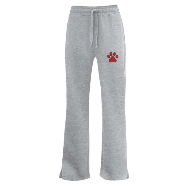 grey Pennant Flare Sweatpant decorated with a red paw print
