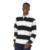 Male model posing in a black/white stripe Charles River Classic Rugby Shirt