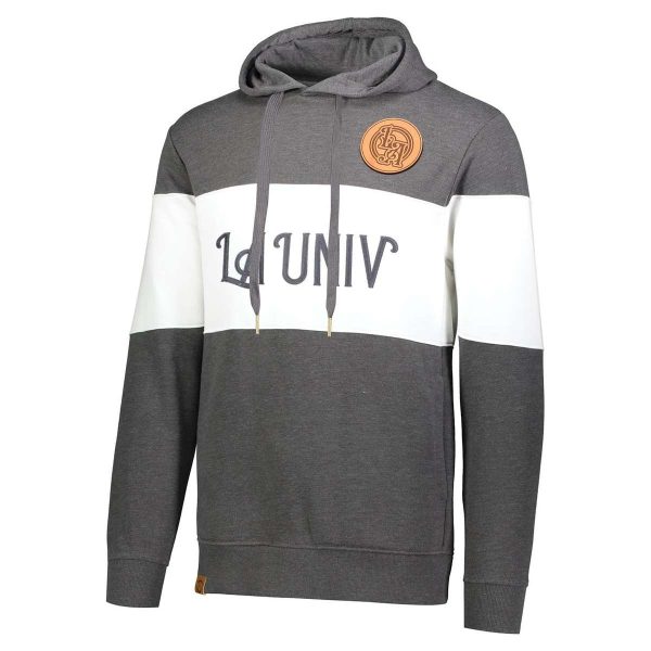 Carbon Heather/White Holloway All-American Hoodie, front three-quarters view with decoration