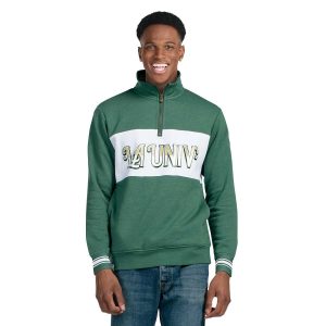 Dark Green Heather/White Holloway All-American Pullover, front view with custom decoration