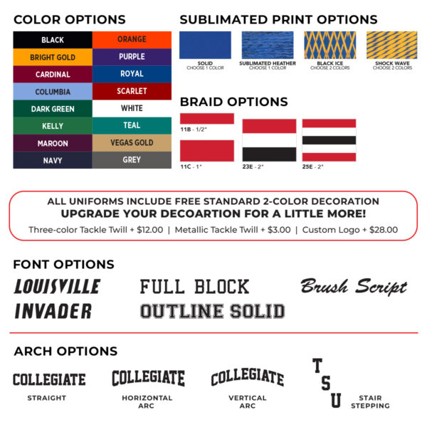 Adidas cheer color and decoration options — contact our sales team for assistance.